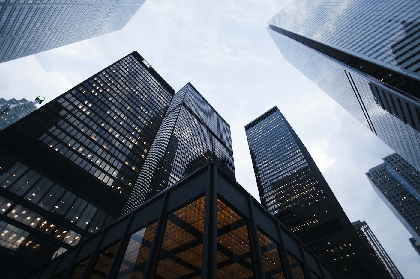 Corporate towers seen from below